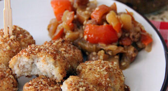 Polpette di gallinella e fagioli di Sarconi con chutney alla melanzana rossa di Rotonda