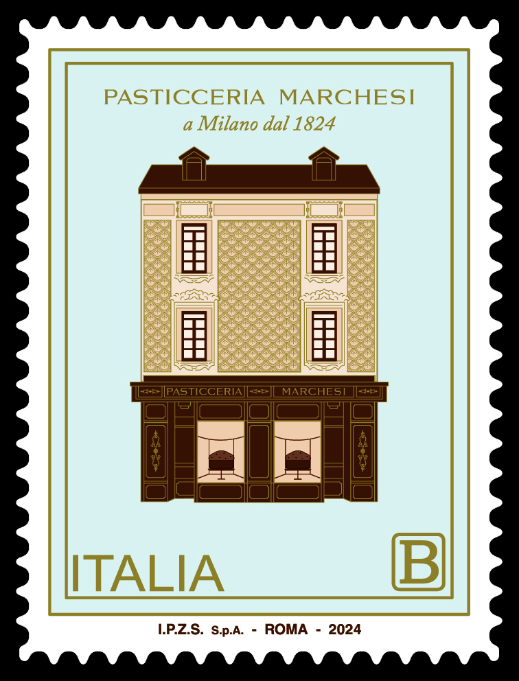 Il francobollo dedicato alla "Pasticceria Marchesi"